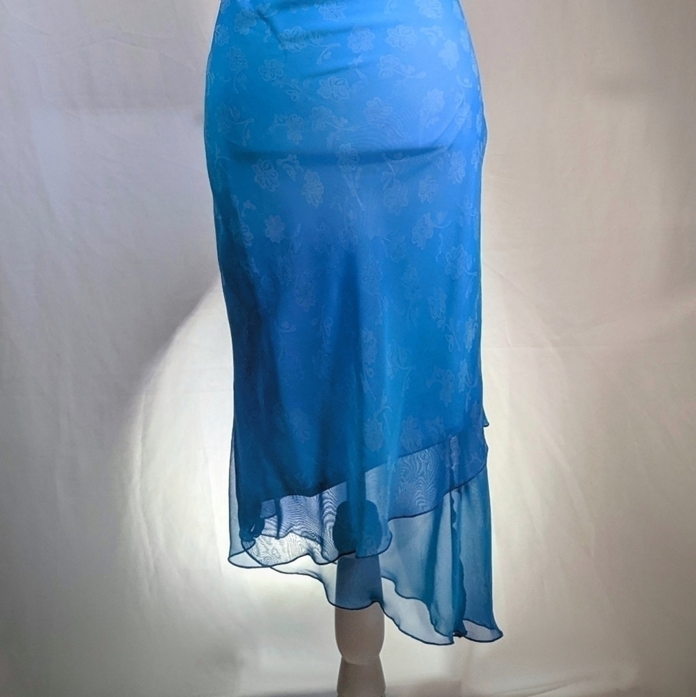 Blue Floral Semi Formal Spaghetti Strap Dress Gown NWT - Picture 3 of 5
